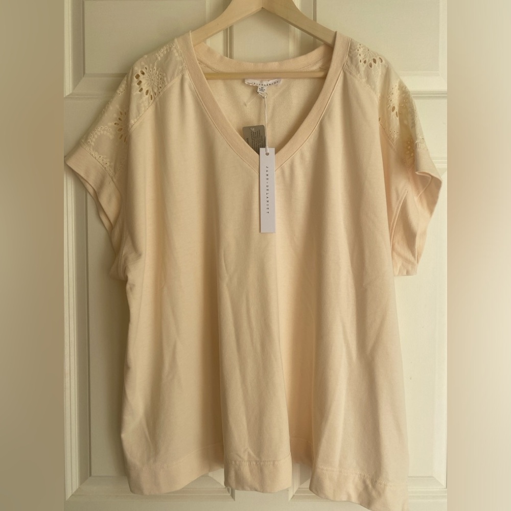 JANE & DELANCEY V-Neck Lace Shoulder Detailing Cotton Blend Blouse Size 2X Loose